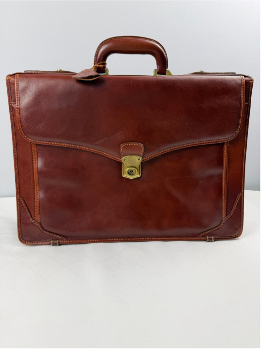 Vintage Brown Leather Briefcase with Key lock and combination lock